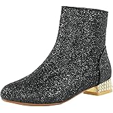 FIFSY Women Sequin Ankle Boots Low Heel Sparkly Glitter Booties