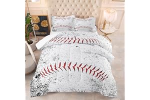NINENINE Baseball Comforter Sets,Boys Bedding Full Size,Full Size Comforter Sets for boys,Sports Bedding for Boys,White Comforter Set with 1 Comforter 2Pillowcases