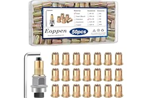 Eoppen 50Pcs 1/4-20 Rivet Nuts with Hand Rivet Nut Tool, Carbon Steel Flat Head Threaded Insert Nut Kit for Furniture, Automotive, Marine and Decoration