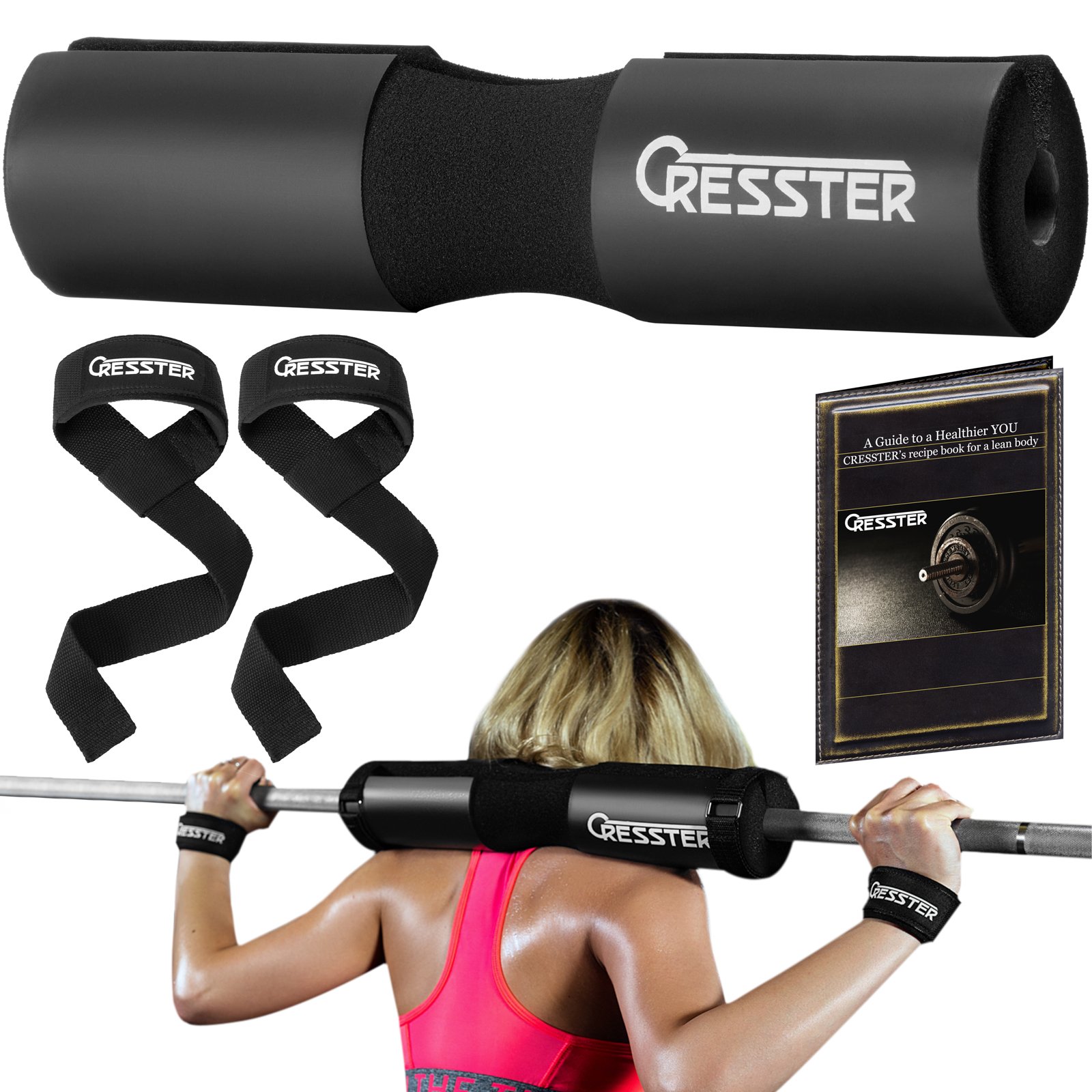Cresster Barbell Squat Pad And Weight Lifting Wrist Straps Shoulder