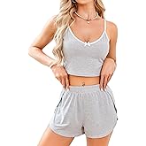 Remidoo Women's Striped Pajamas Sleeveless Cami Top Pj Set Split Short Lounge Sets
