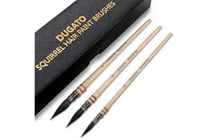 Professional Watercolor Squirrel Hair Paint Brushes by DUGATO, Mop Round Fine Tip Detail Paintbrush Set for Art Painting, Gouache, Fine Detailing, Acrylic, Gouache, Oil (3 Brushes)