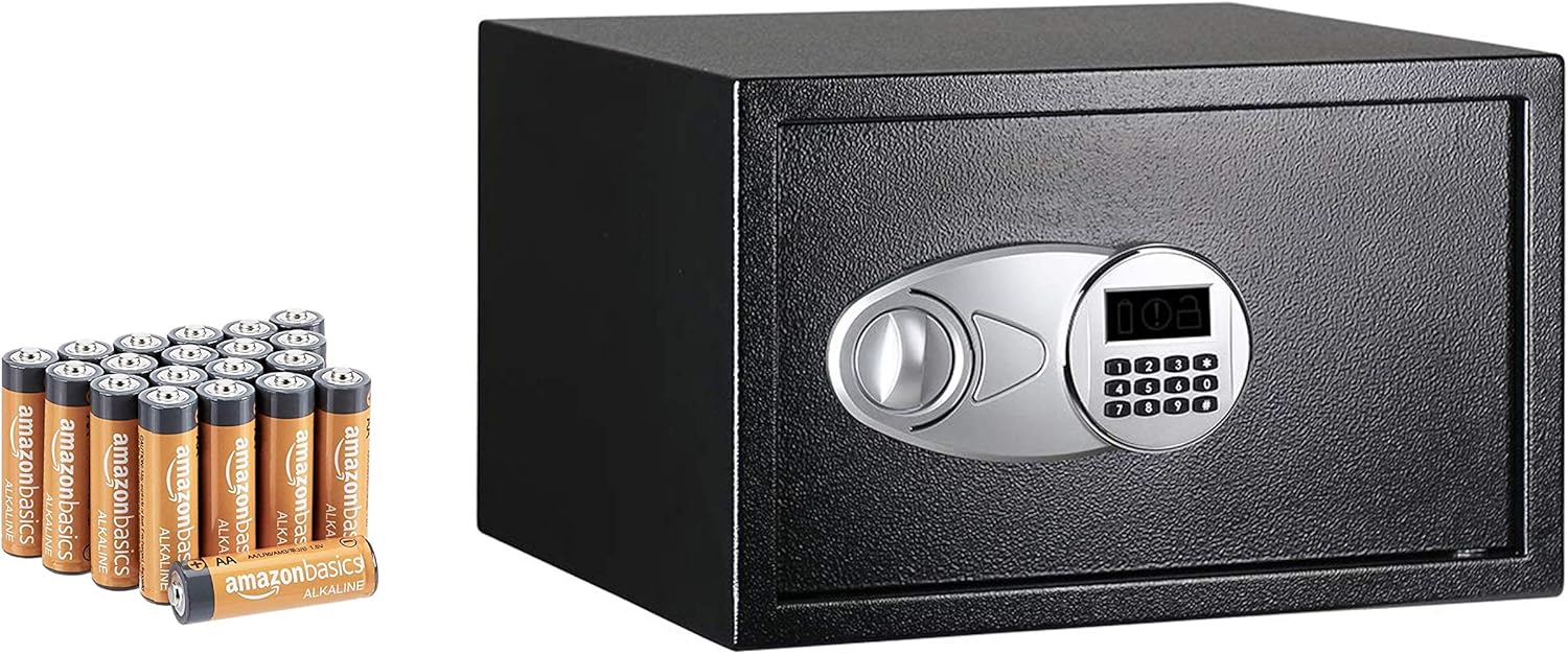 Basics Steel, Security Safe Lock Box, Black - 0.5 Cubic Feet - - 