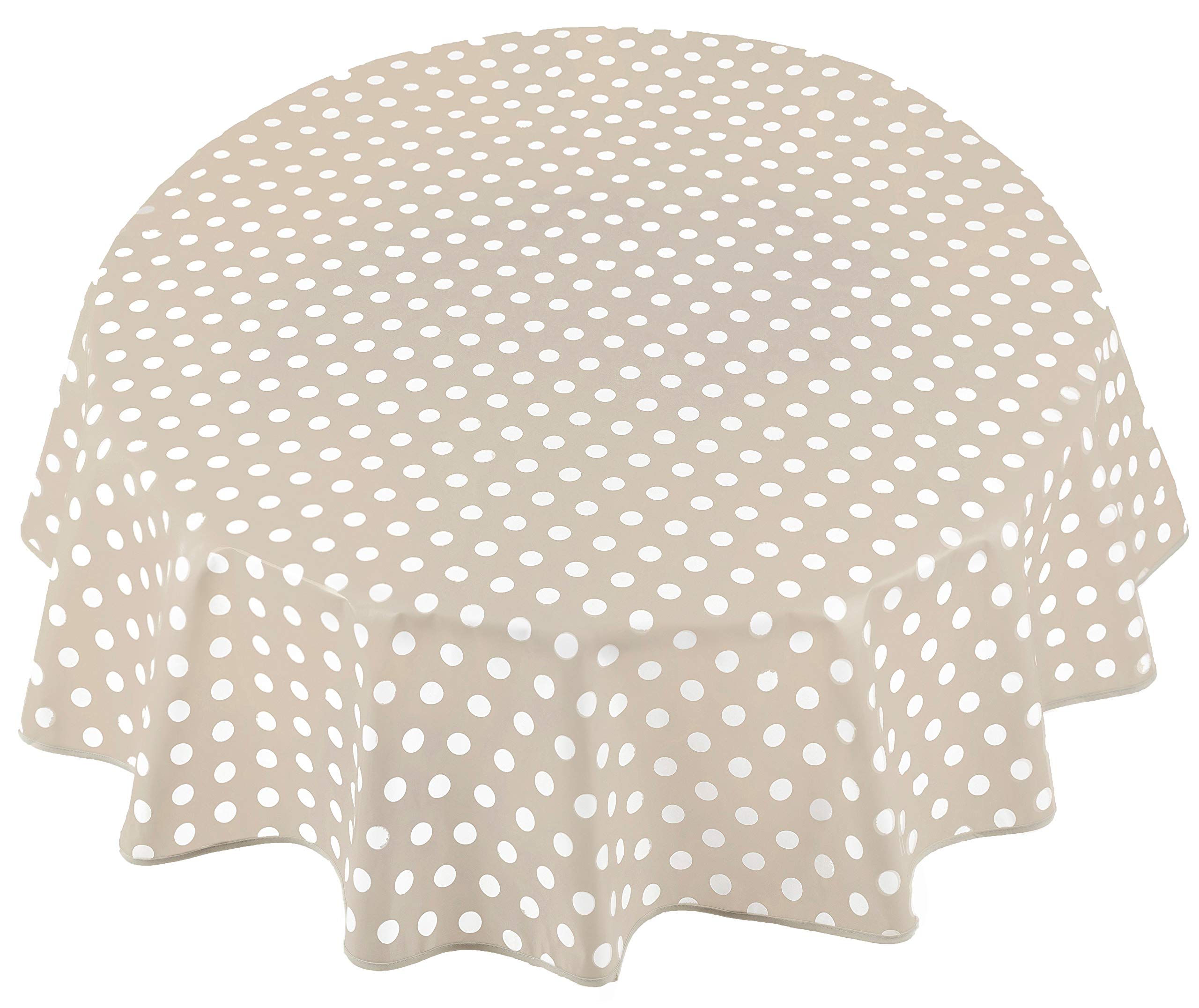 Home Direct Round Oilcloth PVC Wipe Clean Tablecloth Table Cover 160cm 62" Polka Dot Beige
