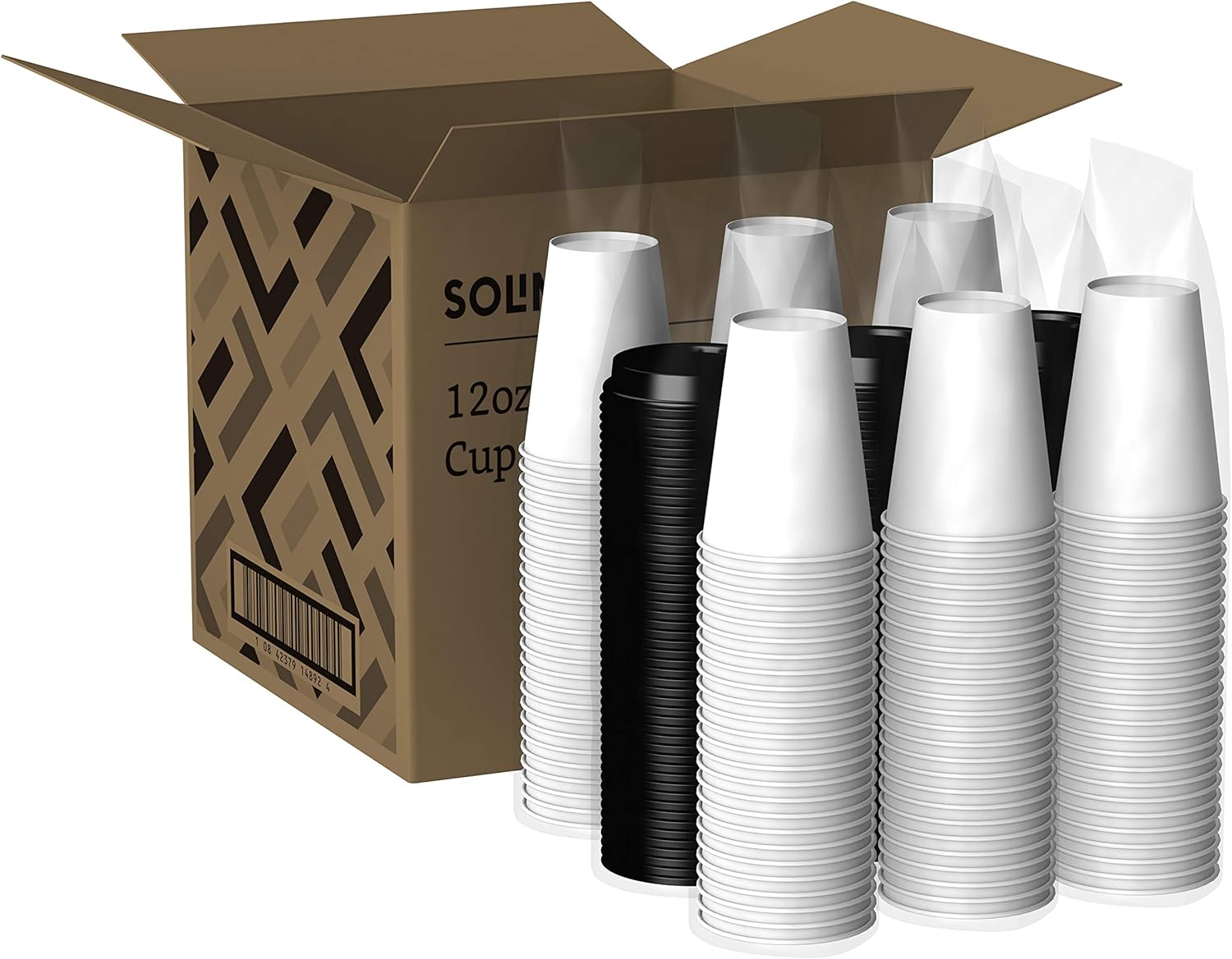  Brand - Solimo 12oz Paper Hot Cup with Lid, 150 Count: Health & Personal Care