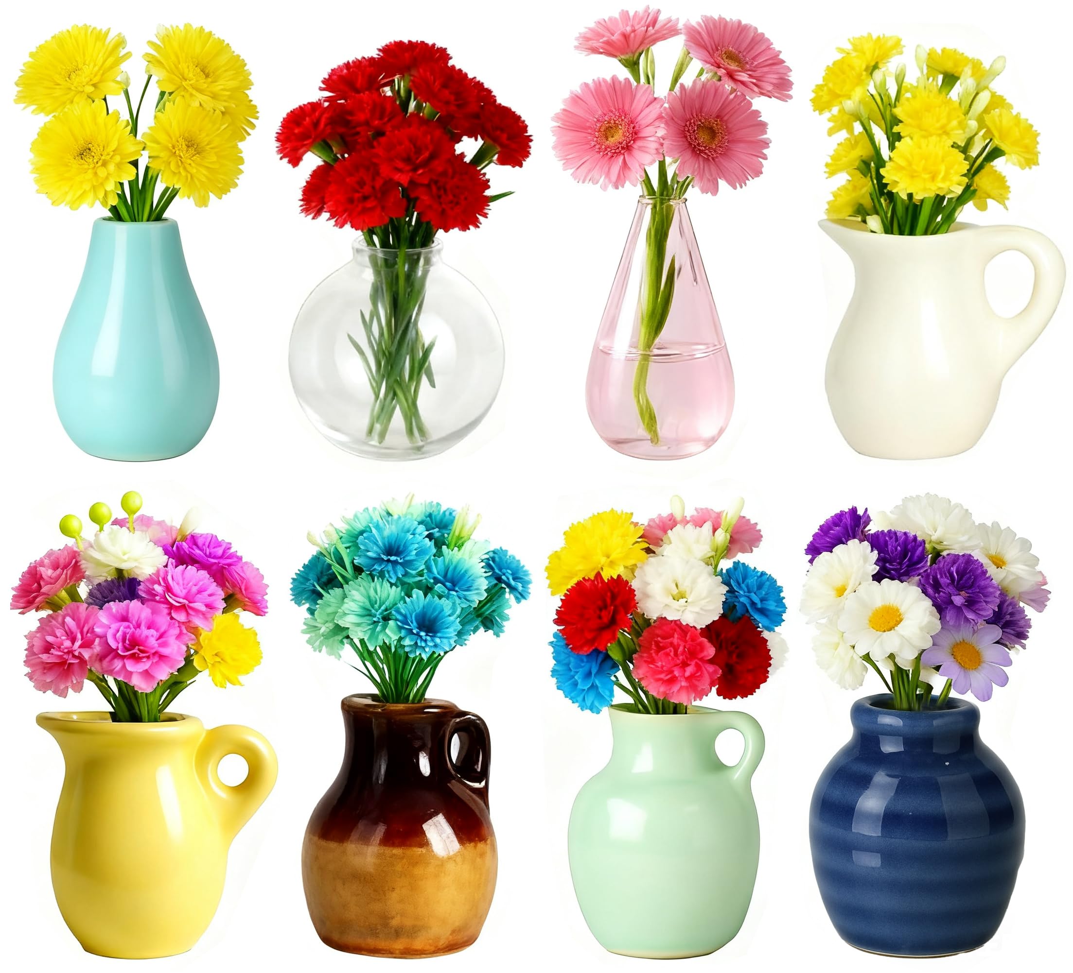 Photo 1 of Renmxj Mini Ceramic Vase Magnets for Fridge, Cute Tiny Plant Vase Fridge Magnets for Kitchen Refrigerator Office Locker Decoration with Flowers (8 Pack)