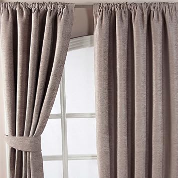Homescapes Klassische Thermogardine Chenille Vorhang Kräuselband nerzfarben L 182 x B 165 cm Fertiggardinen blickdichte Vorhä