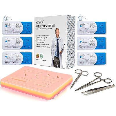 Suture Training Pad Suture Practice Kit for Medical Dental Vet Training Students, Including Large Silicone Pad,Tool Kit with Needles