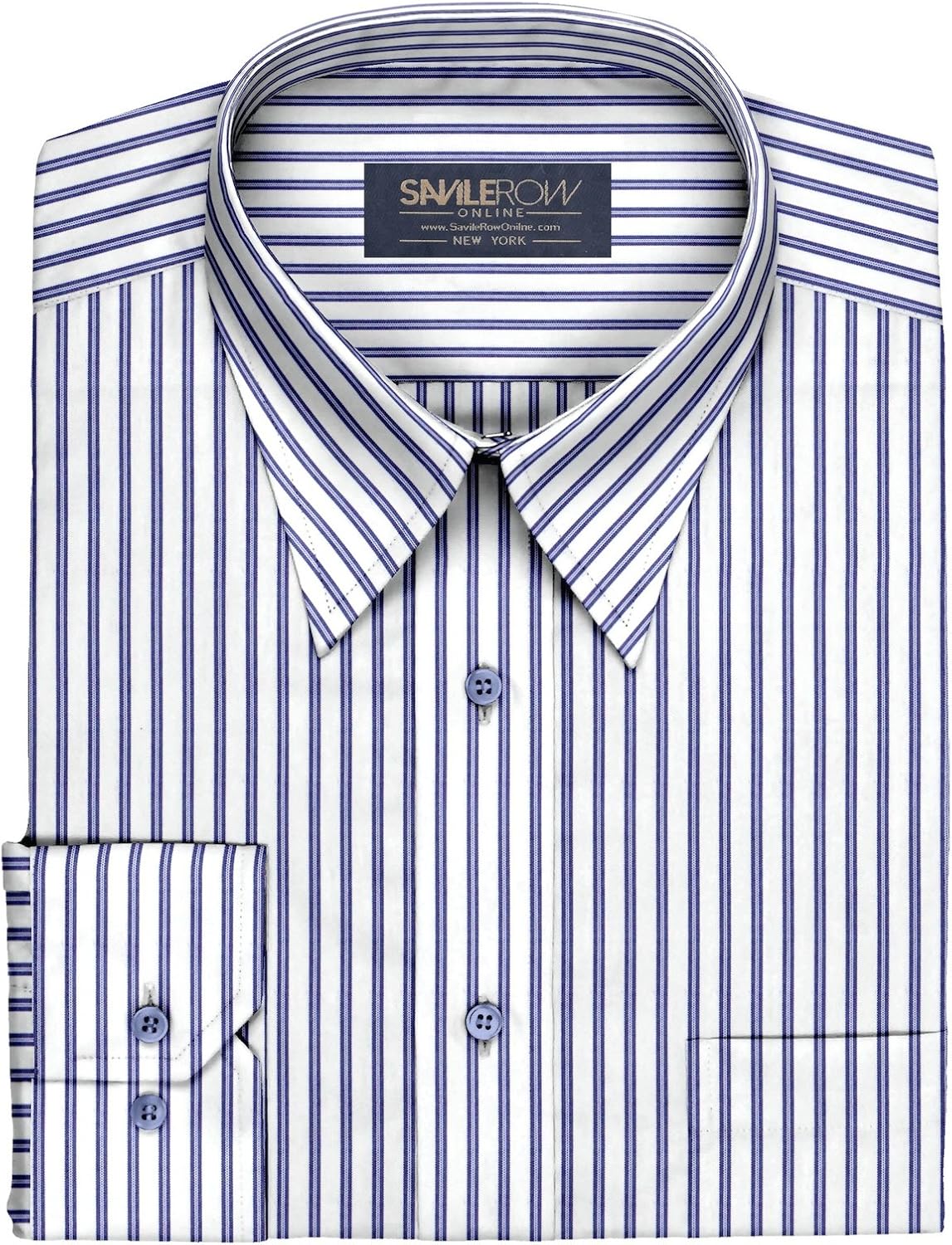 Men's White With Double Blue Stripes 100 Cotton Dress Shirt at Amazon