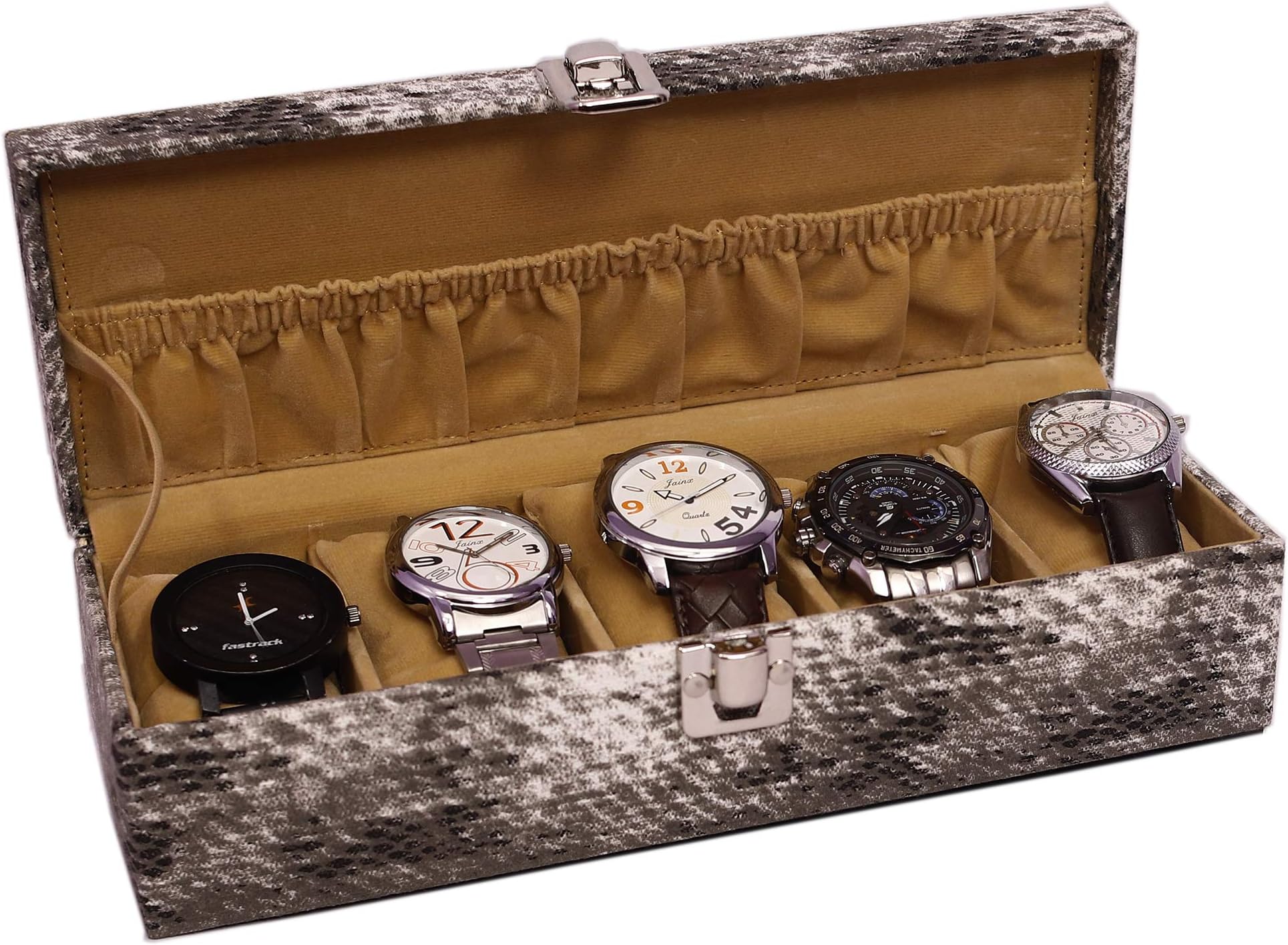 Distress Finish Canvas Watch Box for 5 Watches