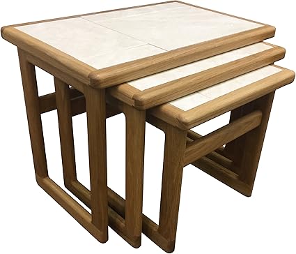 Anbercraft Traditional Range Oyster Tile Top Small Nest Of 3 Tables In Lacquered Natural Oak 54 5x34 5x42 Cm Amazon Co Uk Kitchen Home
