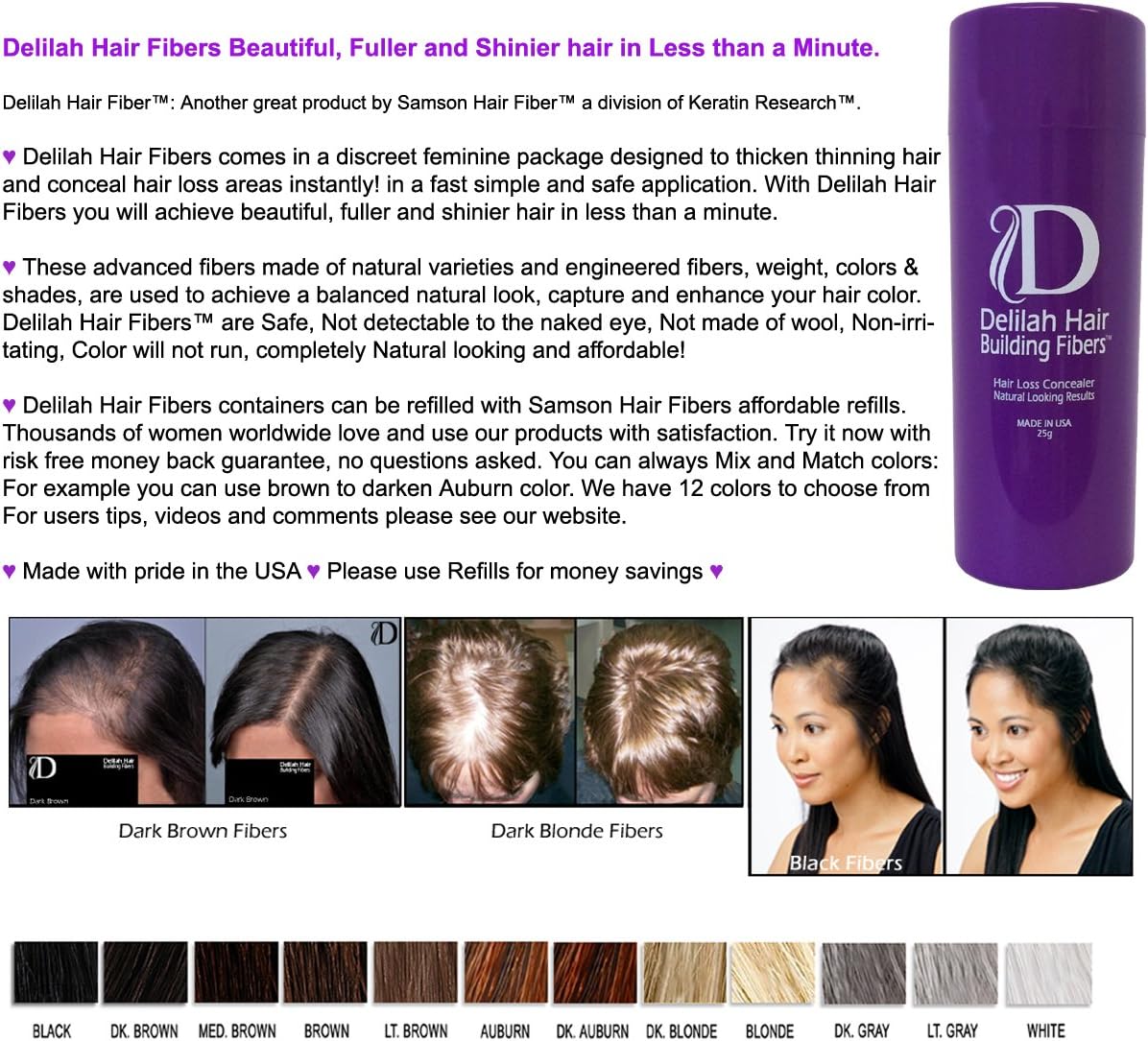 BROWN color Delilah Best Hair Loss Concealer Building Fibers CONTAINER With 25grams also fits all Spray Applicators