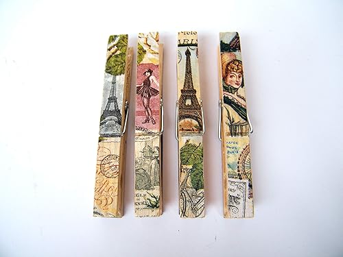 Imàn Pinza de madera decorativas, imànes para nevera, 4 pinzas ...