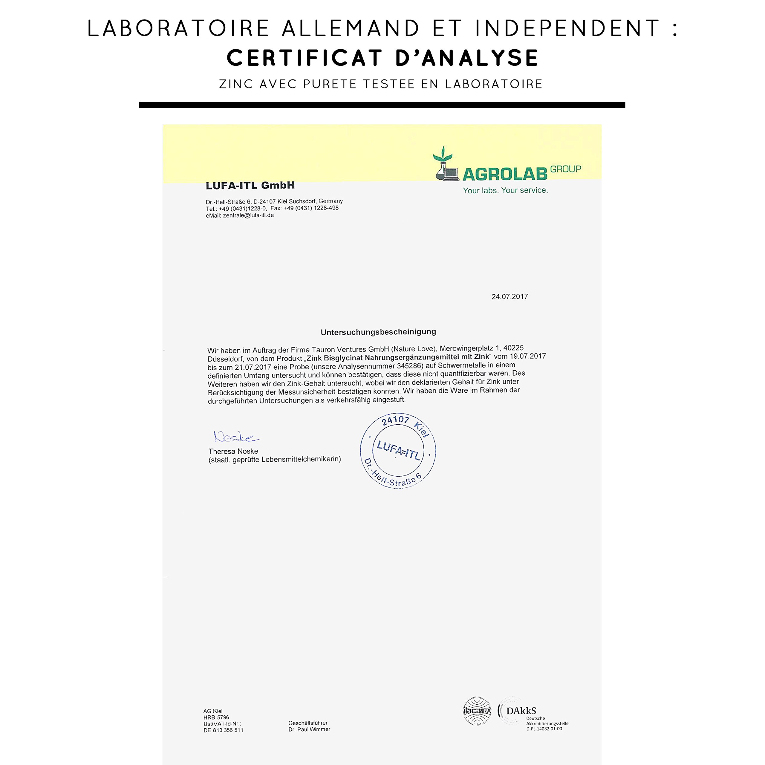 365 comprimés de zinc. Biodisponibiité élevée du bisglycinate de zinc (chélaté de zinc). Testé en laboratoire. Sans d’additifs alimentaires indésirables. Dosage élevé, végétalien, fabriqué en Allemagne. Complément alimentaire de nature love