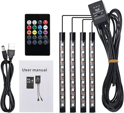 Amazon Ledテープ ライト Justech 8色に切替 音楽連動 調光可能 高輝度 車 足元照明ライト 4 9led Led 防水 12v Rgb 車内装飾用 Usb給電 リモコン付き Ledテープ 車 バイク