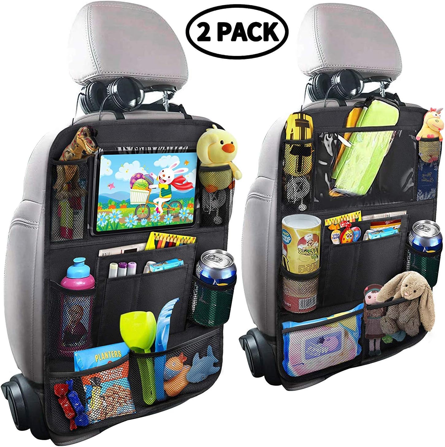emater Car Seat Organiser car organiser front seat 8-pocket storage pocket tablet holder to kids travel tray car storage and car asseccories (2 packs)