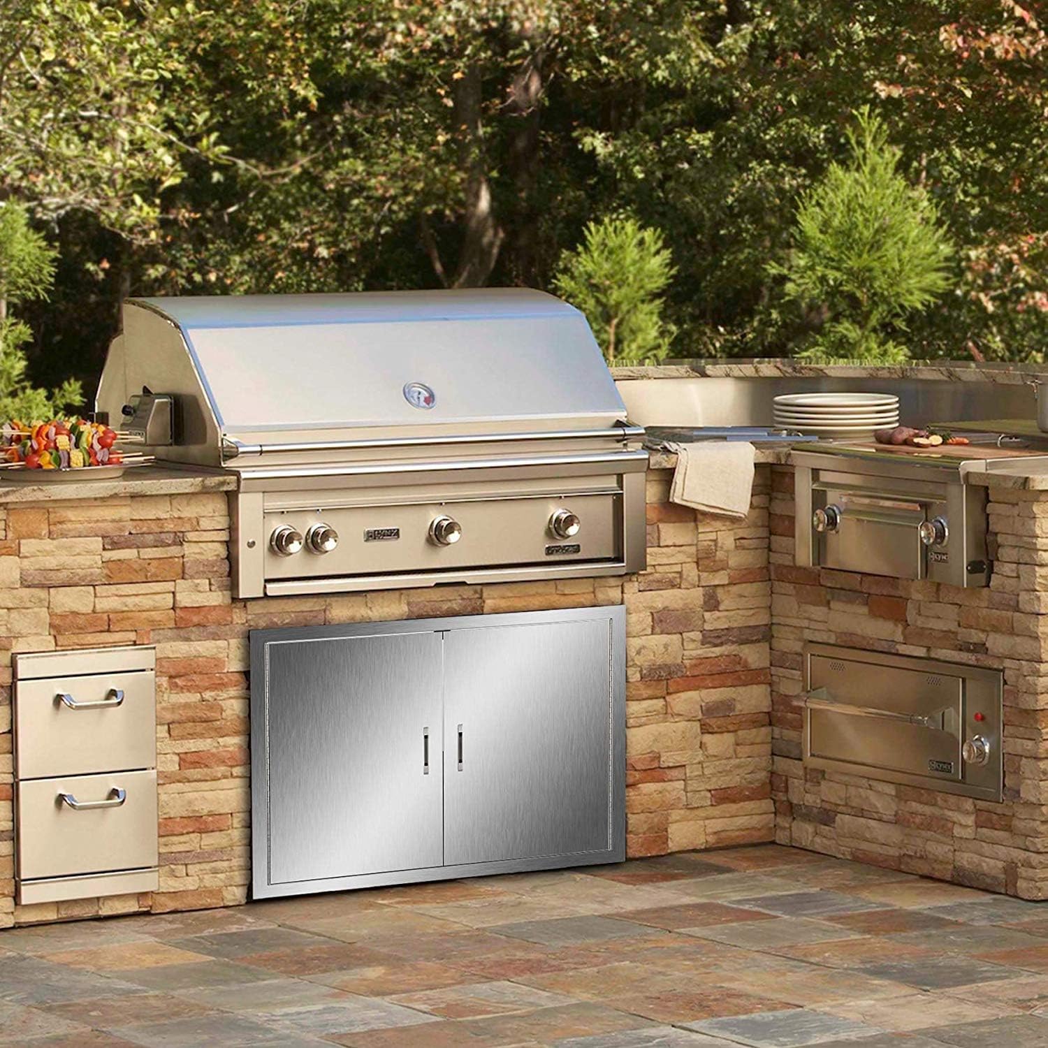 Grills Outdoor Cooking Haofst Double Wall Bbq Access Door Cutout 31 Width X 24 Height Inches Bbq Island Door Brushed 304 Stainless Steel Perfect For Outdoor Kitchen Or Bbq Island Patio