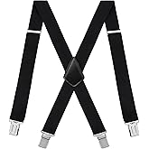 Fasker Mens Suspenders X-Back Wide Adjustable Solid Straight Heavy Duty Clip Suspenders for Men Women
