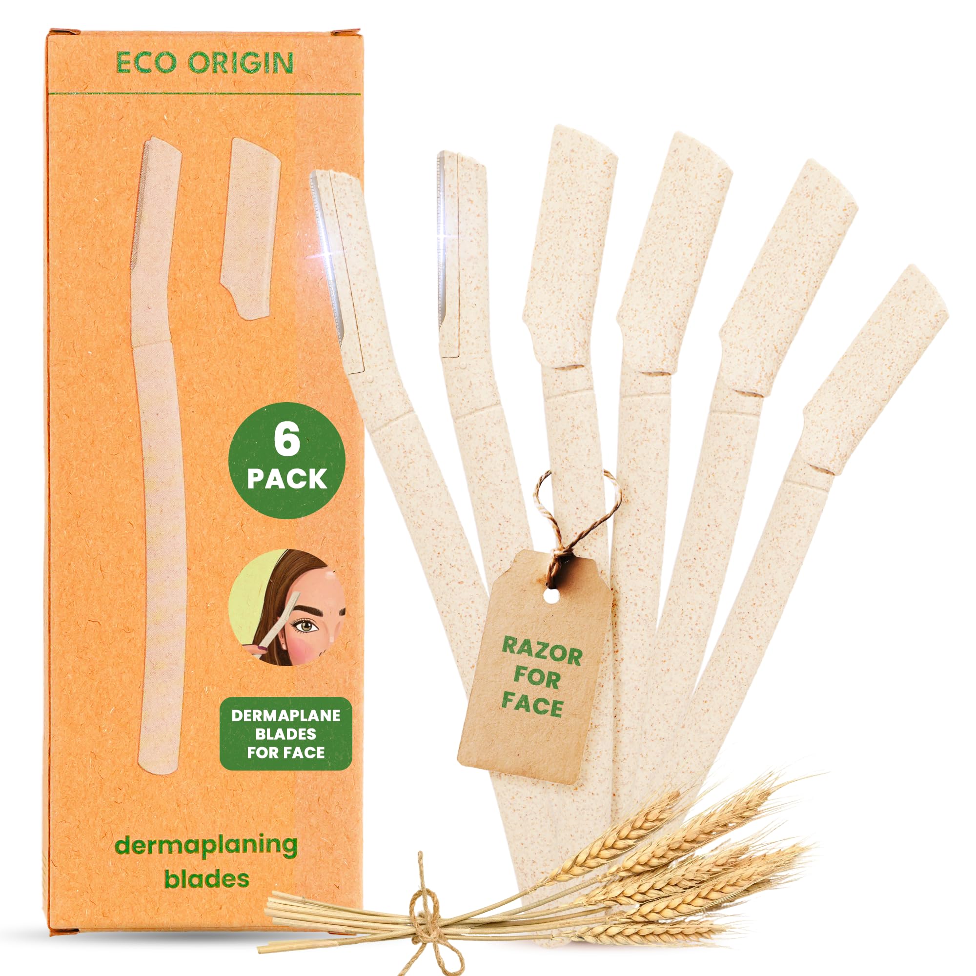 Dermaplane Blades for Face 6 Pack - Face Razors for Women - Eyebrow Razor, Eyebrow Shaper, Eyebrow trimmer - Facial Hair Remover for Women - Wheat Straw Peach Fuzz Remover - Dermaplaning Tool