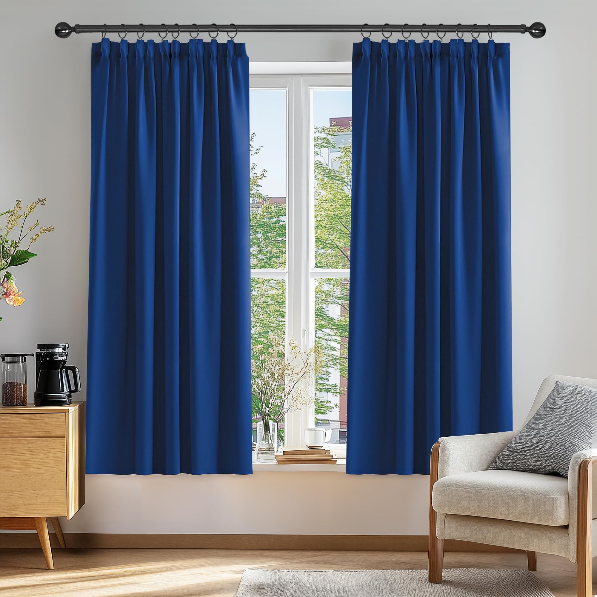 Deconovo Super Soft Curtains Thermal Insulated Pencil Pleat blackout Curtains for Livingroom 46 x 54 Blue Two Panels