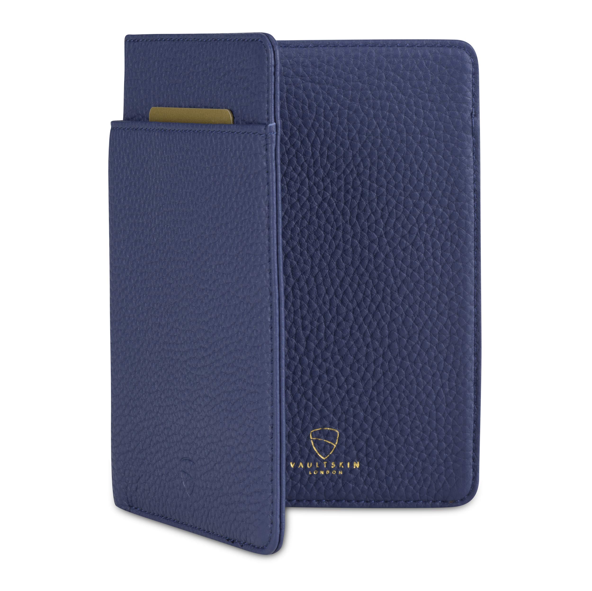 Vaultskin Kensington Passport and Vaccine Card Holder for Travel with RFID Blocking, Leather Card Case Cover for Men and Women (Matt Blue)