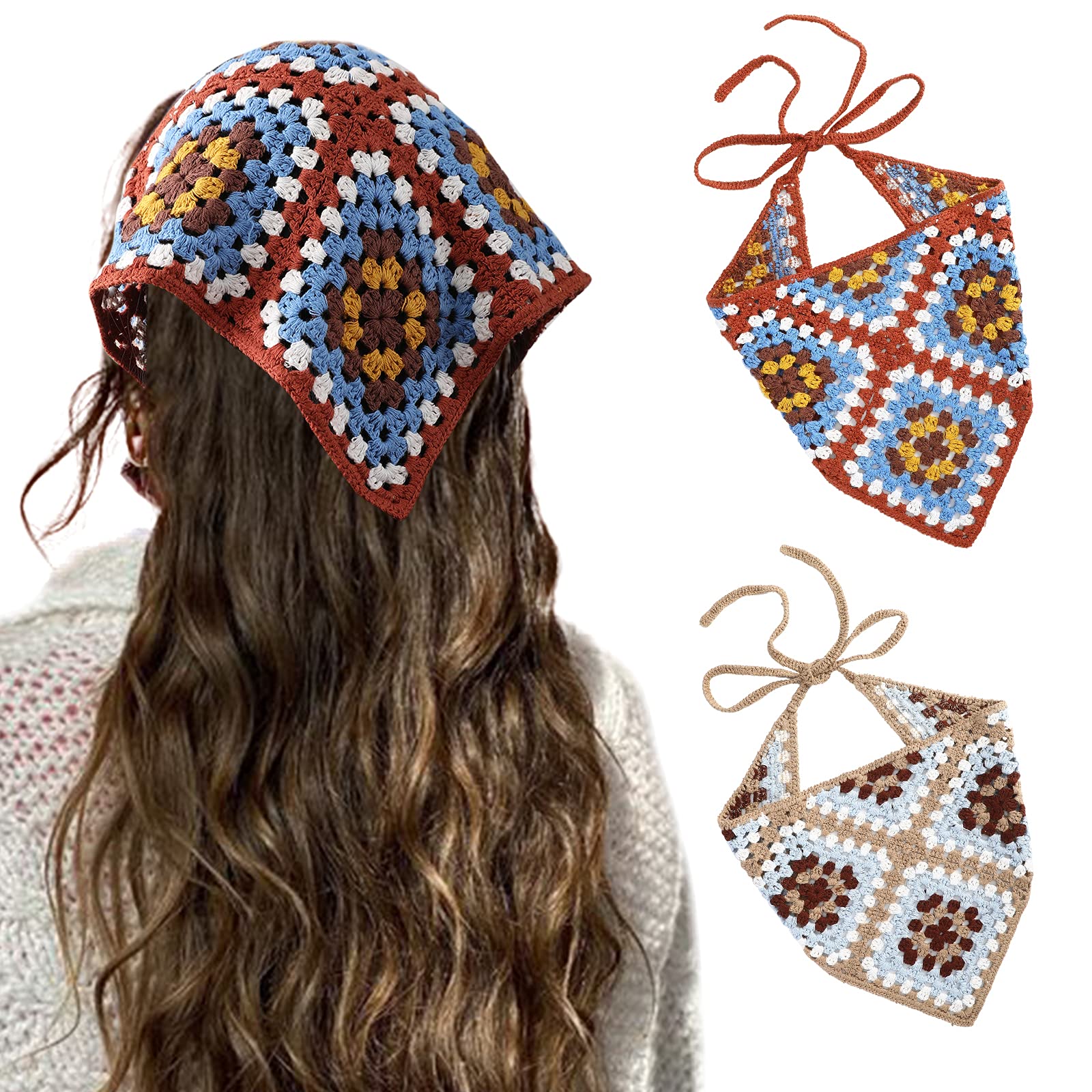 HAIMEIKANG Haarband-Set – 3 Chiffon-Tücher Mit Blumenprint, Elastisch, Für Frauen (Beige, Marine, Weinrot)