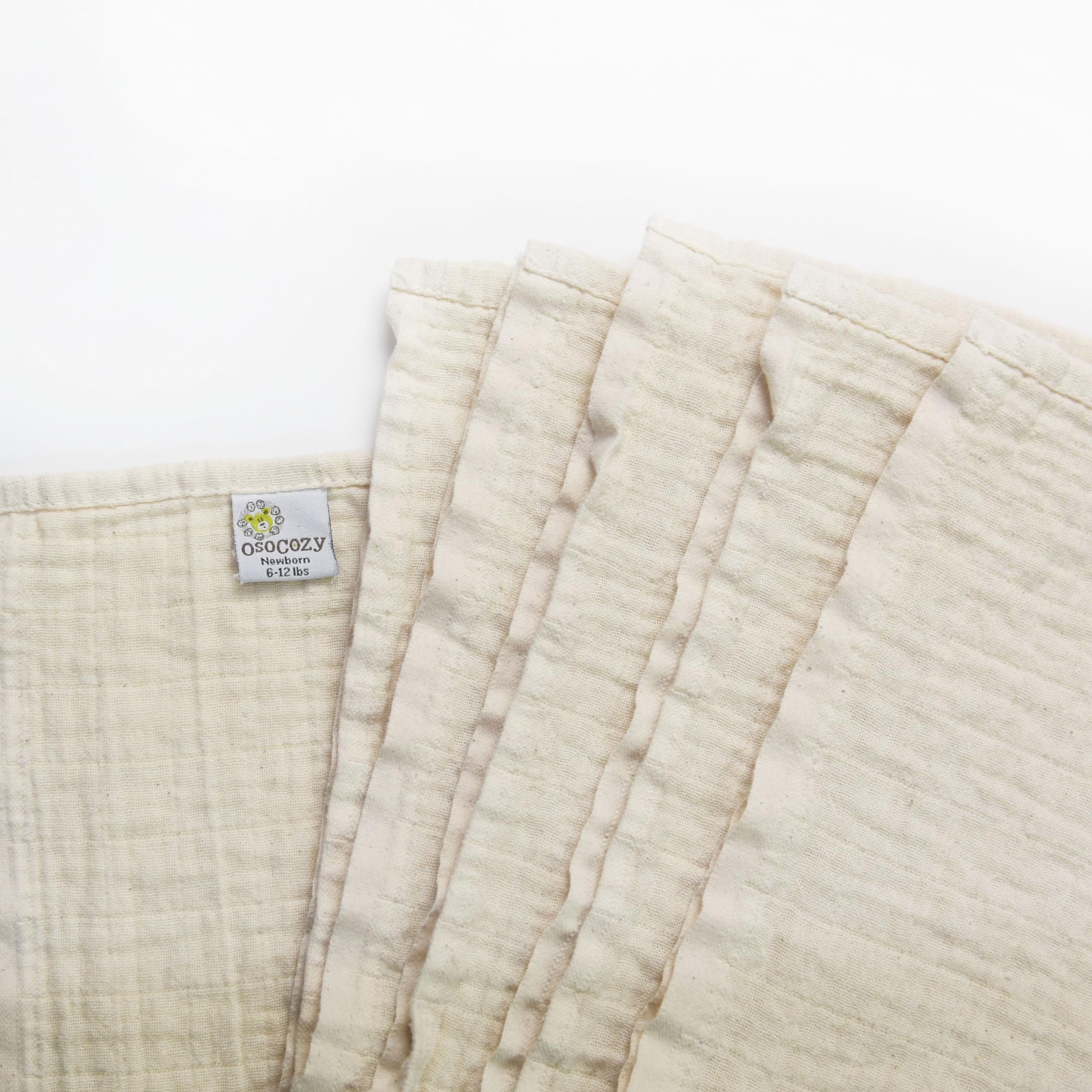 OsoCozy Organic Muslin Flat Cloth Diapers - Made of Ecologically Friendly, Soft, Absorbent, Double Layered 100% Organic Cotton. 6 Pack. Newborn Fits 6-12 Pounds.