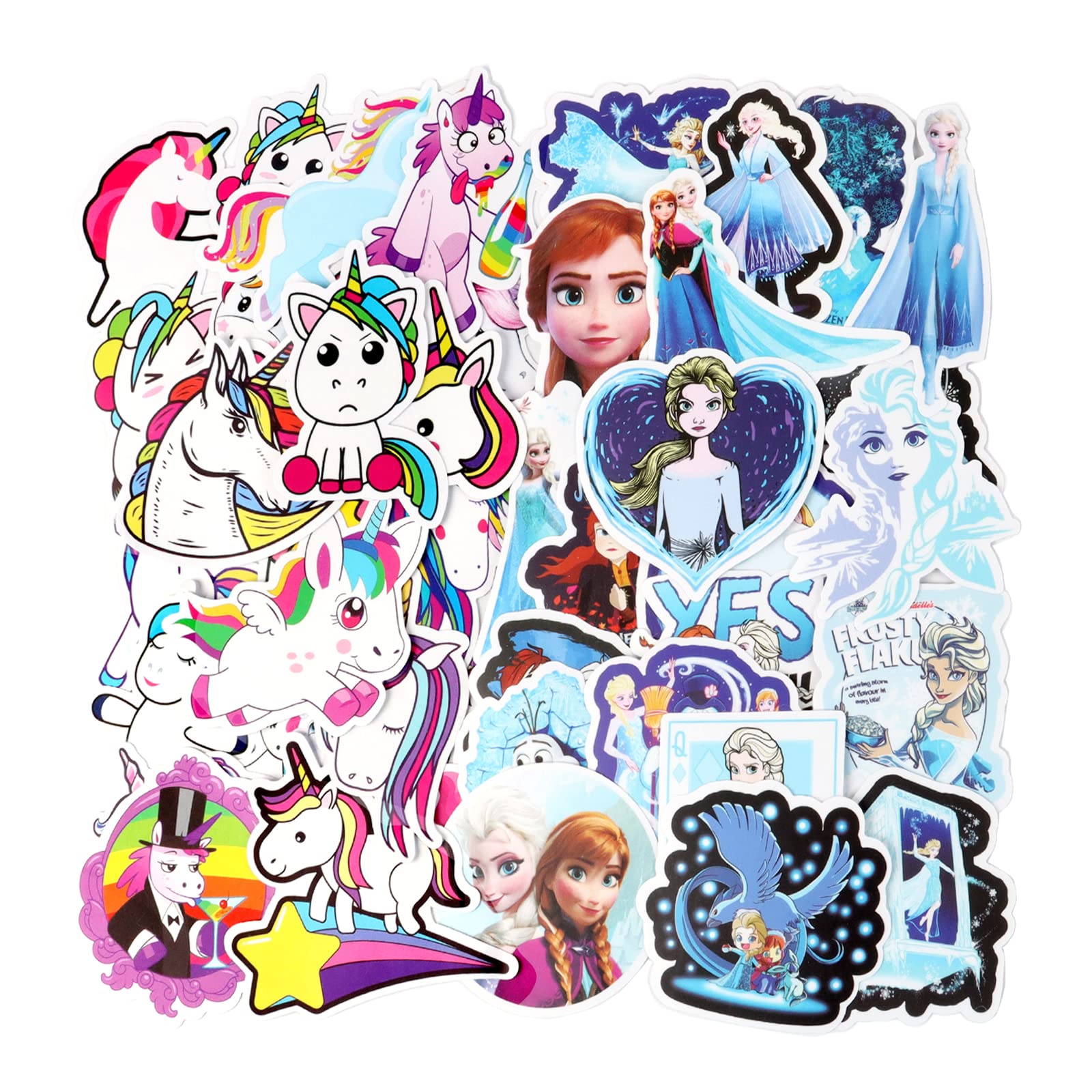 DINGFENG Waterproof Unicorn Kids Stickers, 100Pcs Cute Anime Frozen Stickers for Girls, Preppy Stickers for Water Bottles, Laptop Stickers, Guitar, Phone, Car and Suitcase