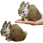 Basuo-9Q Easter Bunny Plush Figurine - 2 Piece Mini Realistic Rabbit Staffy for Spring Basket Fillers, Mantel Display, Home Decoration, Photoshoot Props Ideal Gift (2-Brown)
