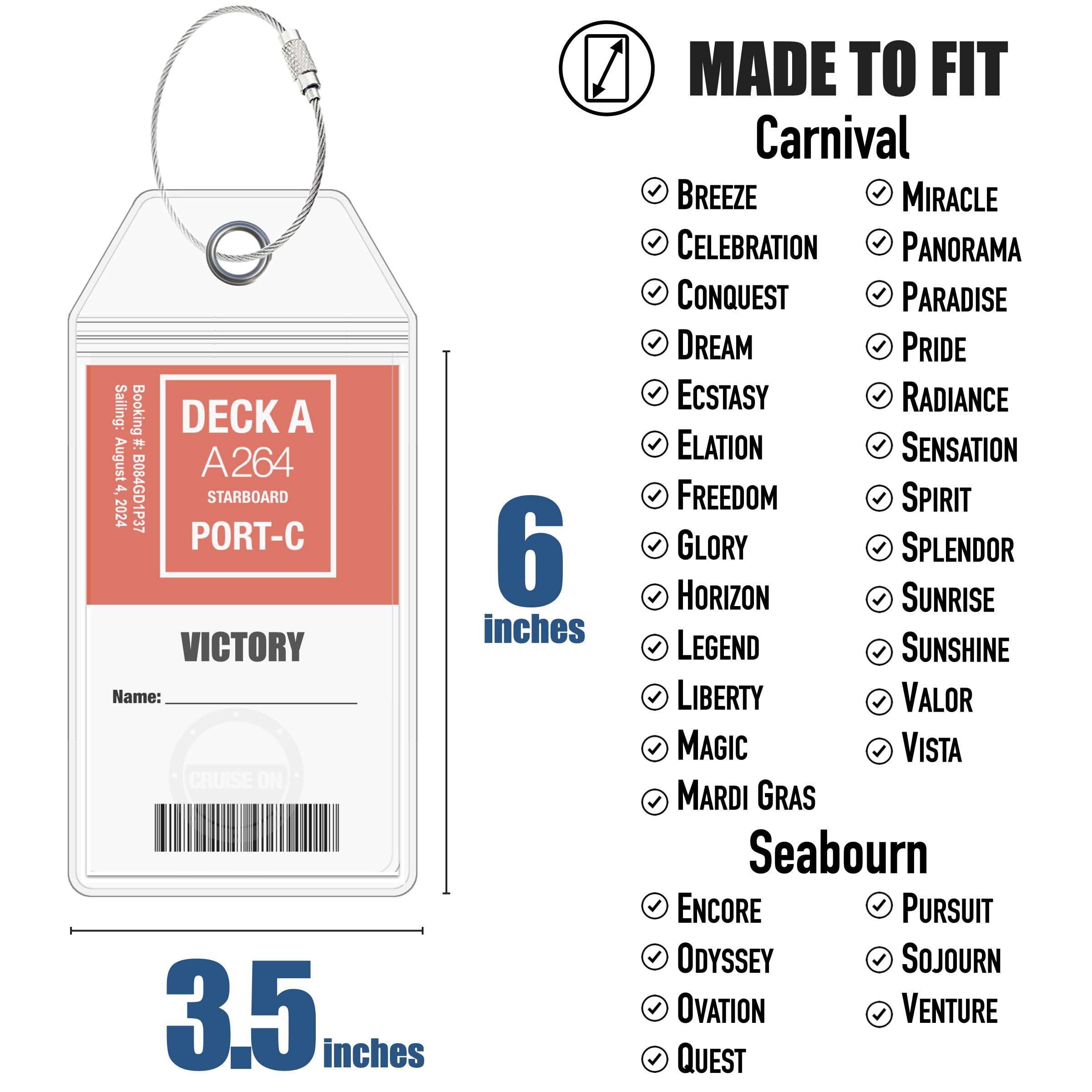 Cruise On Cruise Luggage Tag Holde [4 Pack] - Fits All Carnival & Seabourn Ships & Tags - Cruise Essentials 2025 & 2026 - Waterproof & Clear Luggage Tags
