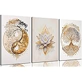 Tree of Life Canvas Wall Art Lotus Zen Painting Picture Wall Decor Abstract Yin Yang Fall Art Poster Print Artwork for Living Room Yoga Room Hotel Bedroom Home Decoration