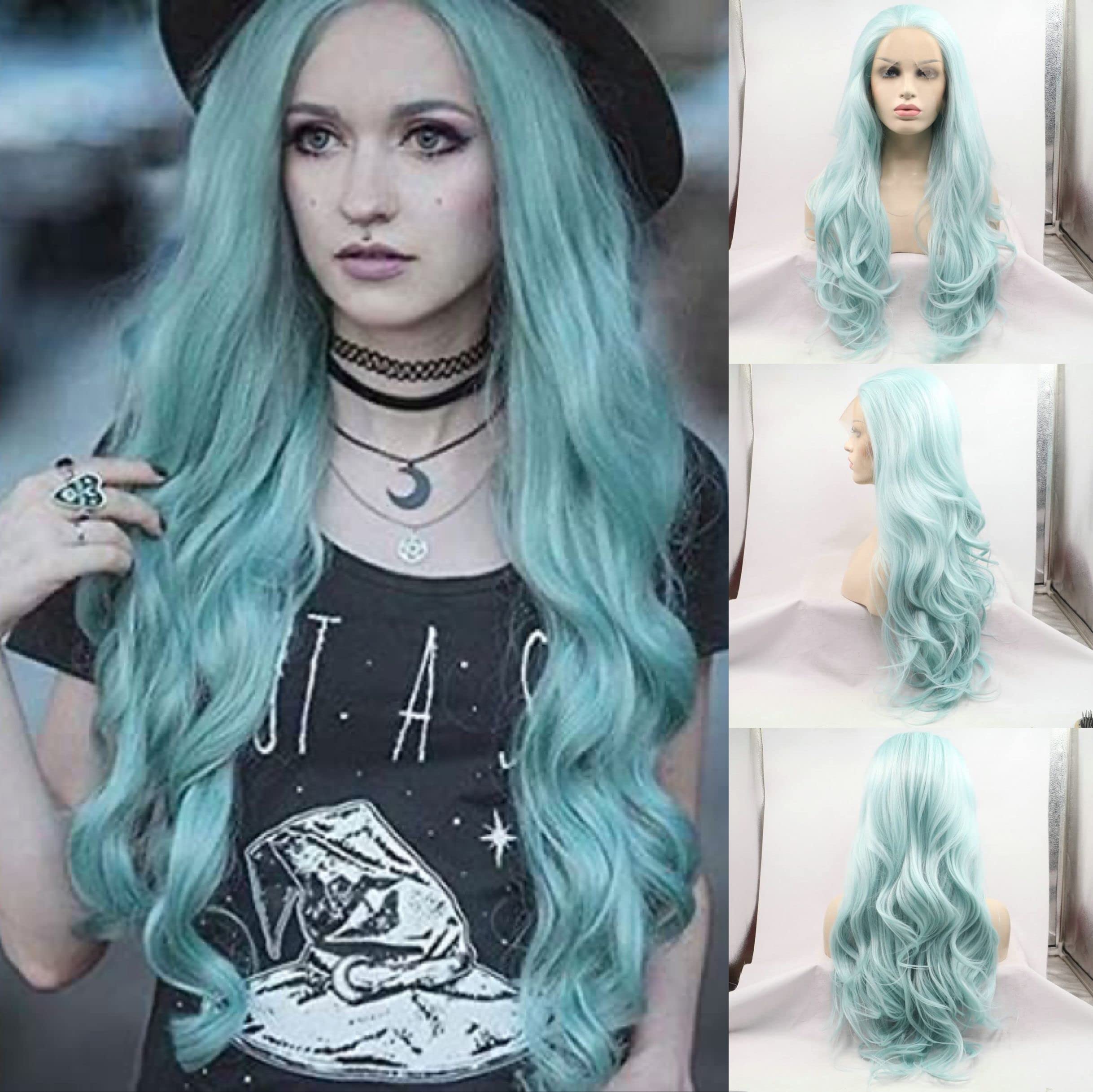 Light Blue Loose Wave Synthetic Lace Front Wigs - Long Wave Wigs for Women - Heat Resistant Cosplay & Party Wig - 26Inch