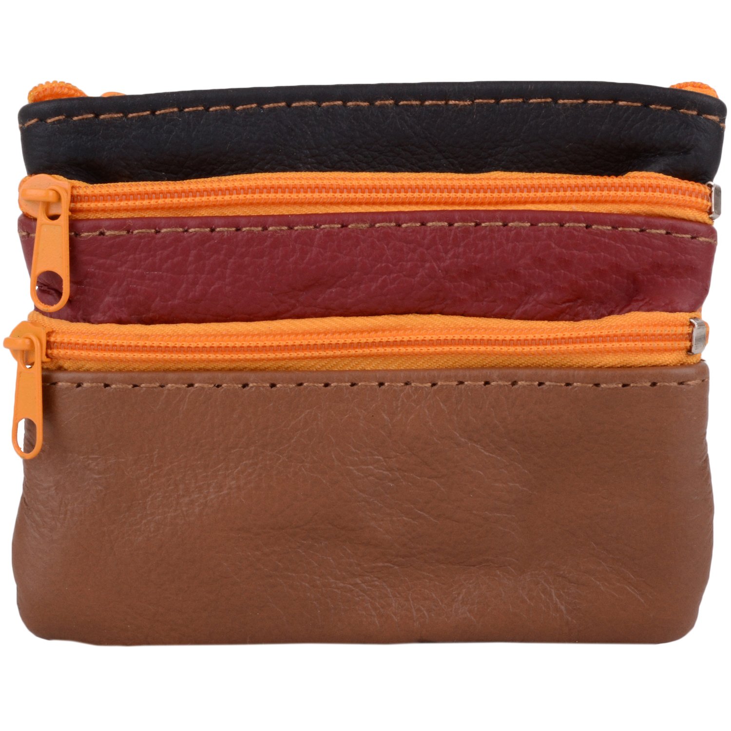 Womens Leather Slim Coin/Money Purse/Holder with Mulitple Pockets - Navy/Red/Tan