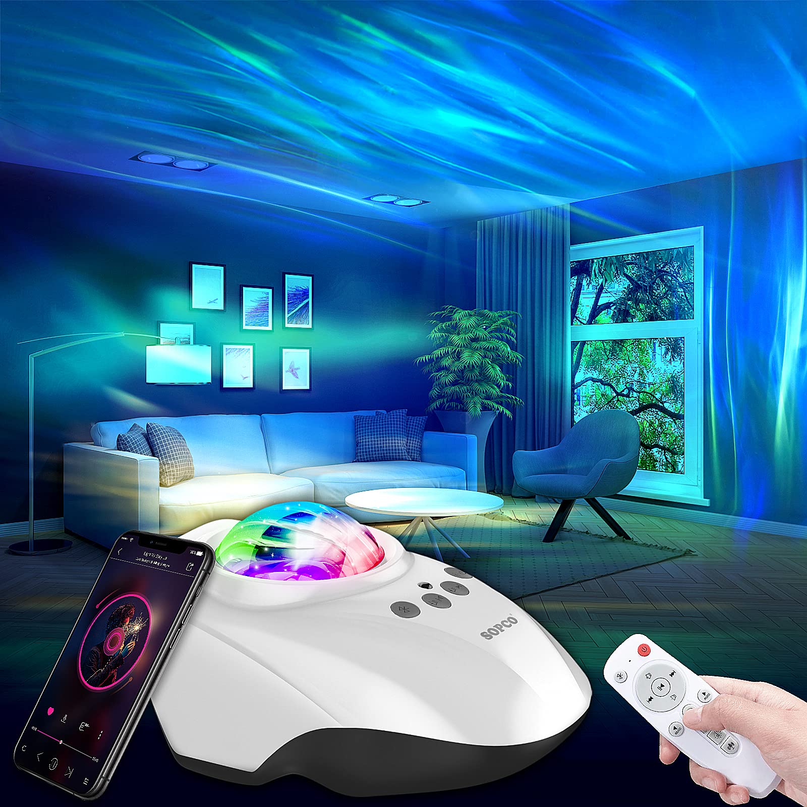 Galaxy Projector Aurora Projector Night Light Projector with Bluetooth Music Speaker Sleep Soothing White Noise Color Changing Lamp for Bedroom Ambiance Gaming Room Décor