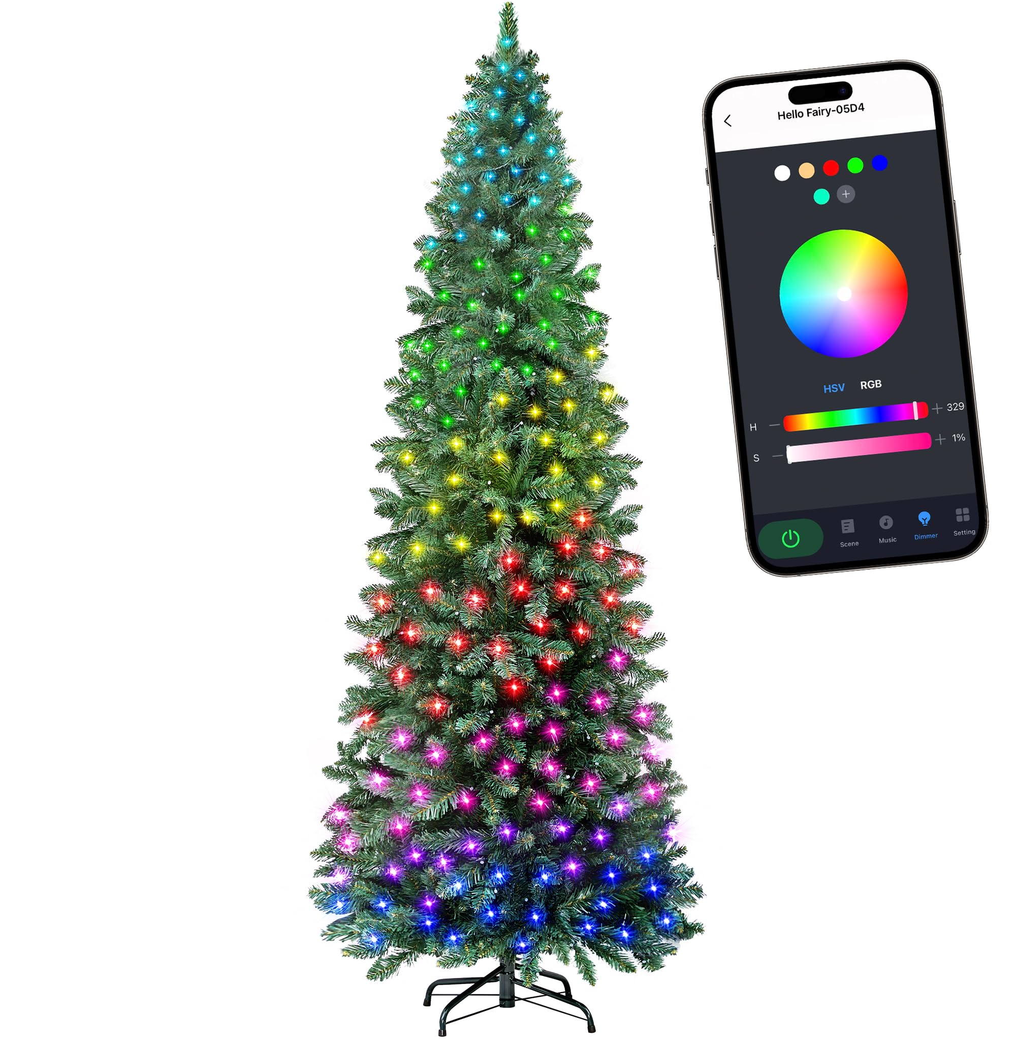 Photo 1 of HOLLO STAR 9ft Prelit Christmas Tree with 550 LED Lights, Artificial Slim Christmas Tree with App-Controlled Multi-Color RGB Lights, 1290 Branch Tips, Easy to Assemble, for Home, Party