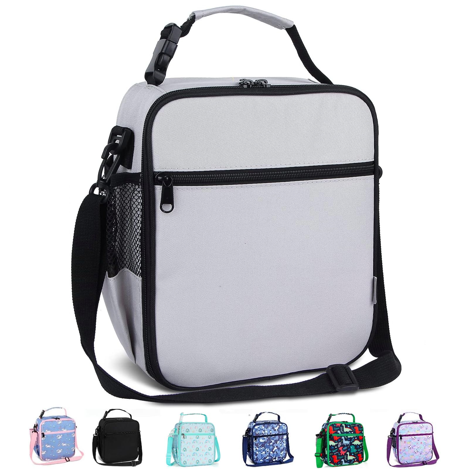 Maidyna Kids Lunch Bag, Reusable Lunch Bag with Adjustable Strap, Insulated Picnic Bag for Adults at Work, Children at School (Grey) — image 1