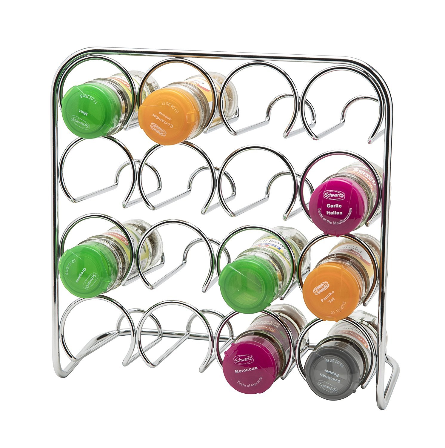 CKB LTD Spice Rack - Chrome Storage Stand Kitchen Cooking Organiser - Metal Free Standing (16 Jar Capacity)