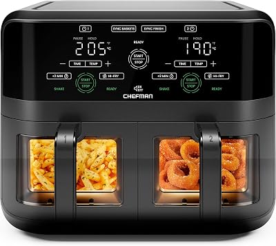 Chefman 5.6L Dual Air Fryer Oven with 2 Baskets Sync Finish Hi-Fry 2100W Black