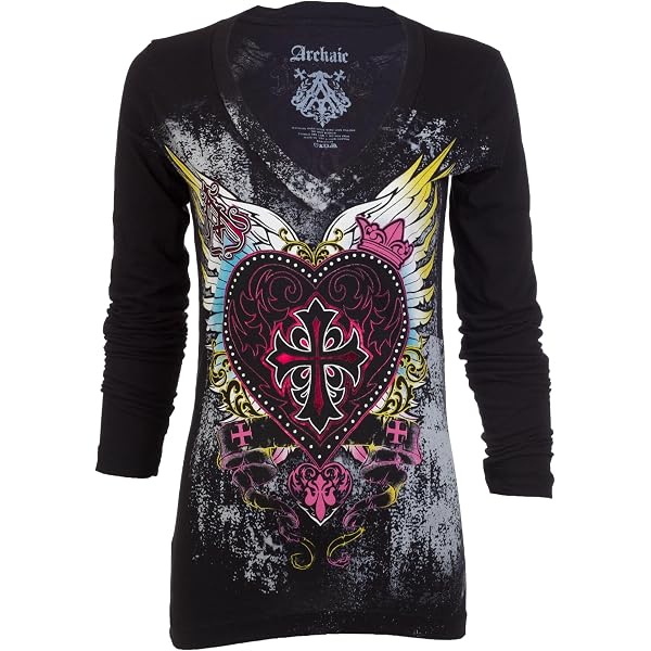 AFFLICTION Women's T-Shirt MATHILDA Athletic Wings Biker Cross Tattoo | fashion brand sale