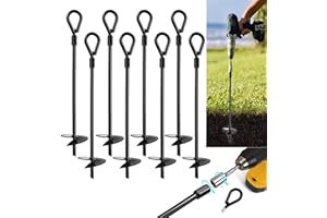 VASGOR 15” Ground Anchors (8pcs) Easy to Use with Drill, 3" Helix Diameter, Heavy Duty Anchor Hook for Camping Tent, Canopies, Car Ports, Sheds, Swing Sets, Securing Animals – Black Powder Coated (8)