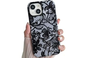 TQLGY for iPhone 15 Case, Black Lace Vintage Phone Case Shockproof Slim Soft TPU and Hard PC Protective Cover for Women Girls