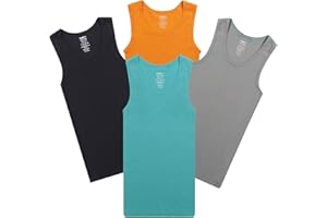 Buyless Fashion Boys Scoop Neck Tagless Undershirts Soft Cotton Tank Top (4 Pack)