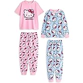 Hello Kitty Girls Pajama Set Pack of 2 | Kids Blue & Pink Kitty White Graphic Short Sleeve Top & Long Leg PJ Bottoms