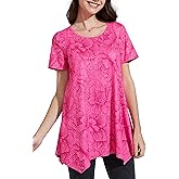 ENMAIN Tunic Tops for Women Plus Size Short Sleeve Top Loose Fit Dressy Casual Swing Summer Tunics Tops to Wear with Leggings