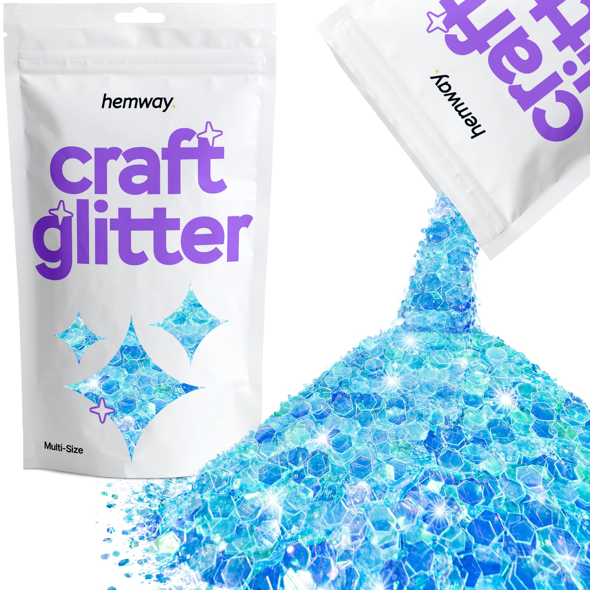 Hemway Craft Glitter Baby Blue Iridescent 100g Multi Size Glitter for Crafts, Resin, Cosmetic, Nail, Face, Body, Festival, Tumblers, Art, Candle, Crafting