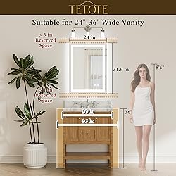 TETOTE LED Bathroom Mirror 24 x 32 Brighter Front