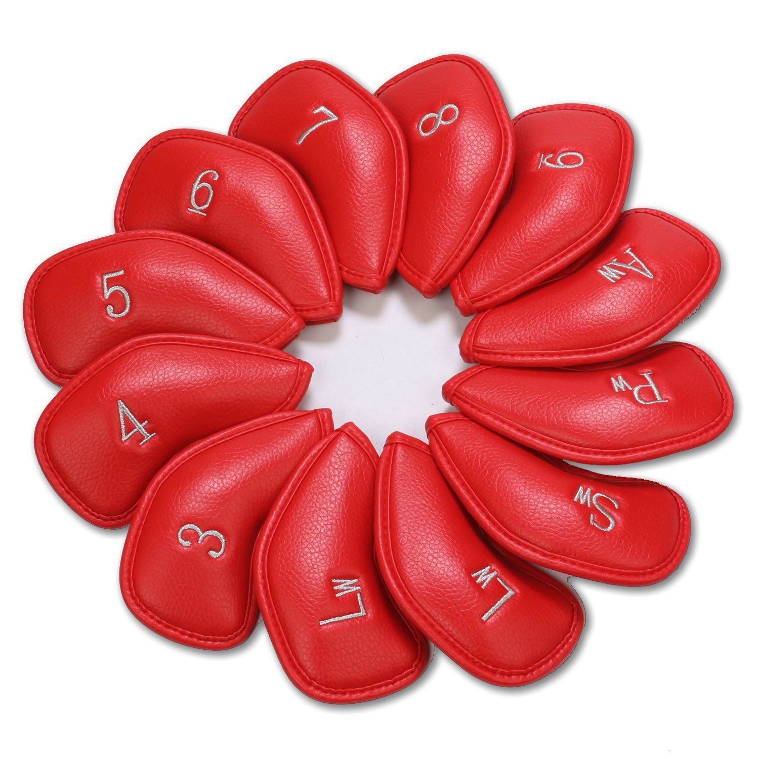 12x Red Golf Club Headcover Thick Synthetic Leather Iron Head Covers 3-Lw Compatible with Titleist Taylormade Ping Cobra And Other Brands