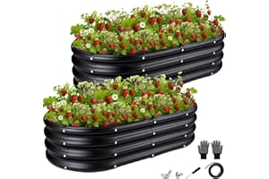 ZXZYHFTY Galvanized Raised Garden Bed kit,2Pcs Black Outdoor Garden Raised Planter Box, Round Large Metal Raised Garden Beds for Vegetable 4 * 2 * 1ft