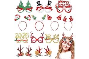 Christmas Glasses Frame and Headbands Set 12Pcs Cute Christmas Head Hat Toppers, Holiday Party Decorations Christmas Supplies