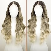 SUKRI 13×4 Ombre Blonde Lace Front Wig for Women 26 Inch Long Wavy Synthetic Wigs with Baby Hair PrePlucked Glueless Lace Wig for Daily,Party,Cosplay